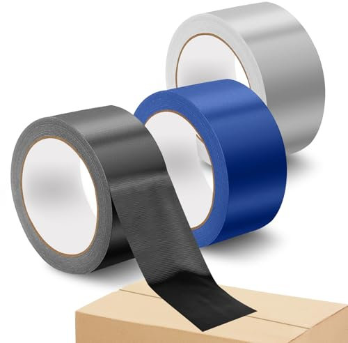 Zamety 3 Rolle Panzertape, 5cm x 10m Panzerband, Gewebeband Extra Stark, Panzertape Wasserfest, Multifunktional Gewebeklebeband für Verbinden Abdichten Bündeln, Silbergrau, Schwarz, Blau