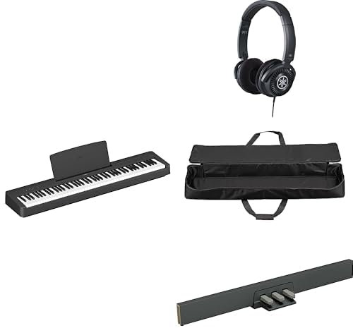 Yamaha Piano digital P-225 con 88 teclas compactas graduadas, incluye auriculares HPH-150, funda para piano SC-KB851 y LP-5A: unidad de pedales opcional