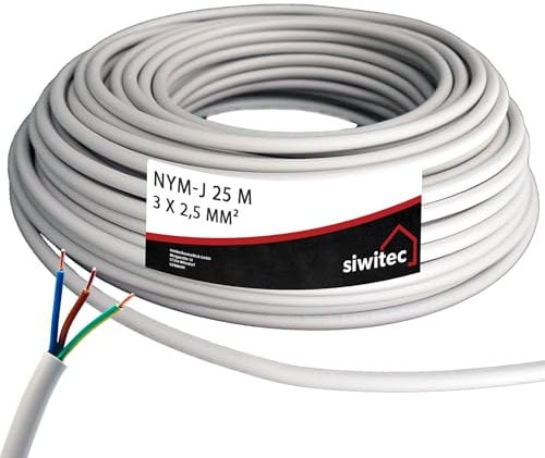 siwitec NYM-Kabel, NYM-J 3x2,5 mm², 25 m, Stromkabel, Mantelleitung, Installationskabel, Kabelring