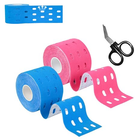 Kinesiotapes - Professionell Medizinisch Kinesiologie Tape Profi Physio Tape und Sporttape - Perforiertes Design (Blau + Pink)