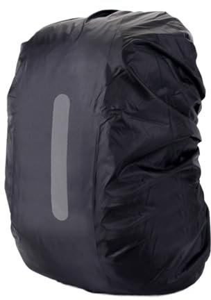 VONCYKI Reflektierender, wasserdichter Rucksack-Regenschutz, Outdoor-Sport, Nacht, Radfahren, Sicherheit, Licht, Regenschutz, Tasche, Outdoor, Camping, Wandern (Schwarz, L 55–65 l)