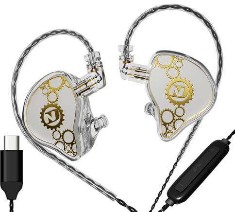 KAMINRUN ND Venus in Ear Monitor Headphones, 10 mm Double Magnetic Dynamic Driver IEM Earphones, HiFi Wired Gaming Earbuds, 2 Pin Detachable Cable (with Mic, Crystal, USB-C Port)