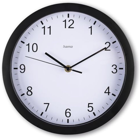 Hama Wanduhr analog (ohne Tickgeräusche groß, Moderne Wanduhr auch für Senioren, Kinder und Teenager, Wanduhr Quartz minimalistisch, Wohnzimmeruhr, Küchenuhr, Ø 25 cm, Glas Abdeckung) schwarz