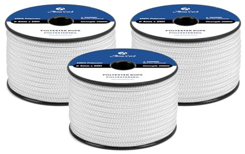 Abma Cord Polyesterseil 4mm x 20m Seil Geflochtene Schnur Reißfest für Outdoor, Boot, Festmacher, Zelt, Garten - Weiß