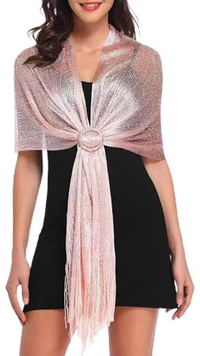 Coubeau Scialle in Seta con Frange, Sciarpa di Lusso con Dettagli Intrecciati, Adatto a Serate, Spiagge, Cene, Ballo e Matrimoni(Rosa)