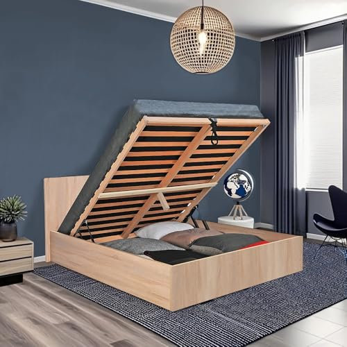 Lit Coffre Madrid 180x200 + 1 sommier/Décor Chêne Blanchi