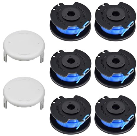 CHIHOLEN 6 Bobine Fil Coupe Bordure Compatible avec Ryobi RAC124 AC14RL3A,Bobine de Rechange Convient pour Ryobi One+ 18V 24V 40V,Ø1,65mm-3,4m,avec Capuchon AC14HCA(6 Bobine+2 Couvercle)