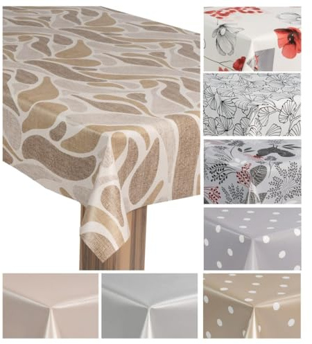 laro Wachstuch-Tischdecke Wachstischdecke Gartentischdecke, Muster:Sanfte Wellen Beige Naturdesign, Größe:110x140