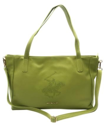 Beverly Hills Polo Club Einkaufstasche mit abnehmbarem und verstellbarem Schultergurt, leicht, bequem, praktisch und geräumig, mit Strass-Logo auf der Vorderseite, lindgrün