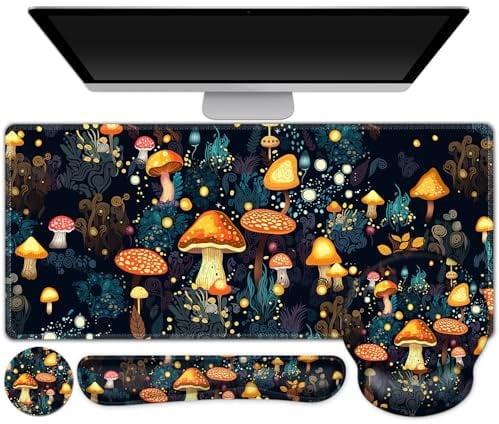 Ensemble de tapis de souris 4 en 1, tapis de souris avec coussin en gel, repose-poignets, clavier, dessous de verre, grand tapis de souris, sous-main au design ergonomique pour le bureau