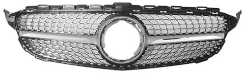 Front Nieren Kühlergrill Oberer Kühlergrill Im Chrom-Diamonds-Stil Für Benz C-Klasse W205 C300 C250 C43 Für AMG 2019 2020 2021 Glänzendes Schwarz Kühlergrill Im Für AMG-Stil Frontgrill(Diamonds-Silver