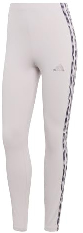adidas Women's Seasonal Essentials Leopard Print Tights with 3-Stripes, ice purple/MULTICOLOR, M