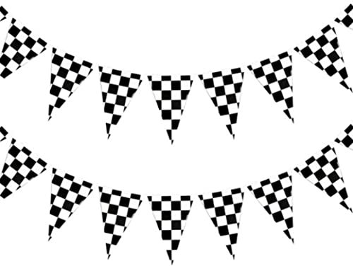Rennflagge Banner 30meter 48 kleine schwarze weiße karierte Rennflaggen für die Autotartparty für Geburtstagsdekoration.