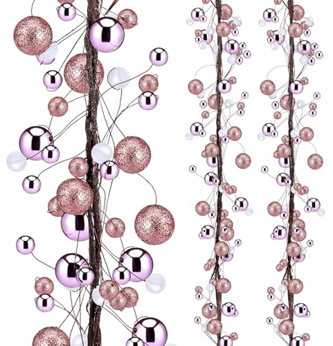 WILLBOND 9 ft Rose Gold Christmas Ornament Bulb Ball Garland Hanging Baubles Ornament Balls for Christmas Tree Fireplace Wreath Decor