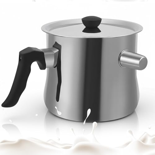 Nastopee 1.5l Milchtopf Induktion, Milchtopf Doppelwandig Mit Ausgießer Und Rutschfester, Simmertopf Kochtopf Wasserbad Schmelztopf, Milchkochtopf Für Gas Elektro Induktion