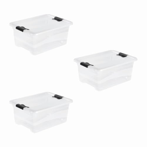 keeeper cornelia 3x Aufbewahrungsbox mit Deckel und Schiebeverschluss, 39,5 x 29,5 x 17,5 cm, 12 l, Transparent