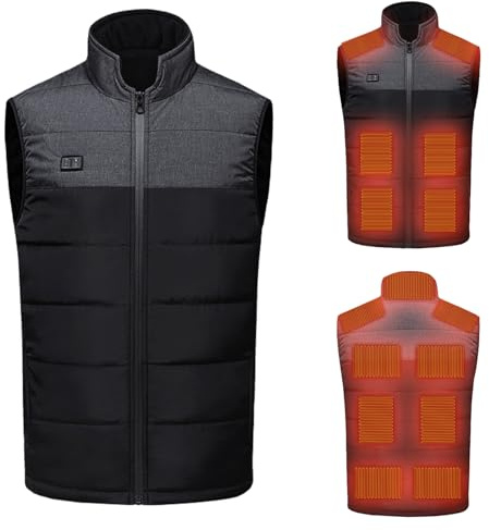 VLOBAOM Gilet Chauffant Électrique pour Hommes Et Femmes avec 15 Zones De Chauffage, Manteau Chaud pour Le Ski, La Randonnée Et Le CampingMen Black,XS