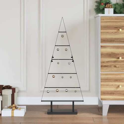 Árbol de Navidad de metal minimalista de 90 cm, acero con recubrimiento en polvo negro, moderno árbol de Navidad artificial con soporte, para interior y exterior protegido, diseño duradero