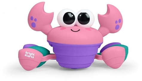 Bright Starts Rockin’ Crawling Crab, Krabbe Baby Spielzeug, Interaktives Krabbelspielzeug mit Musik & Tanz, mit Hindernissensor, fördert Motorik, Tummy Time Spielzeug Ab 6 Monaten, Rosa