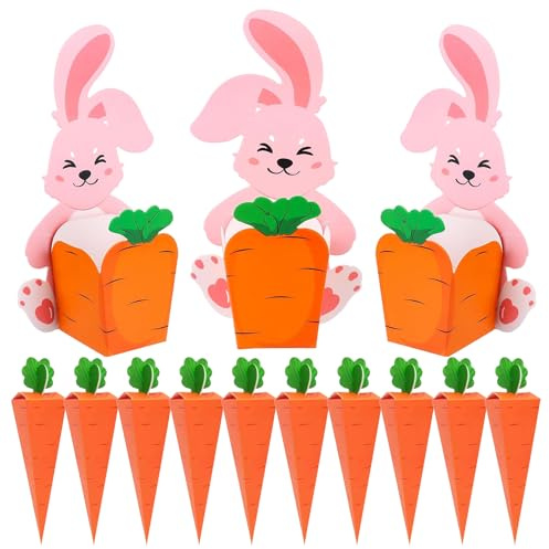 20 Stück Geschenkboxen Ostern,Möhrenkisten zum Befüllen,Ostern Basteln Geschenkbox, Kleine Ostergeschenke mit Osterhase Karotte Motiv,für Kleine Osterhasen Geschenke Süßigkeiten Keks Leckereien