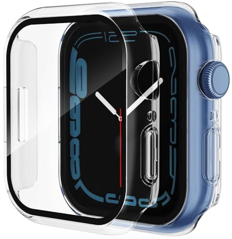 Techsuit für Apple Watch 7 41mm Hülle und Displayschutz mit Gehärtetem Glas, HD Klarheit, Volle Abdeckung, Kratzschutz, Schlankes Design, Defense360 Pro, Transparent