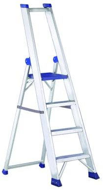 Svelt Scala Professionale 4 Gradini con Piattaforma e Parapetto – Alluminio Rinforzato con Profilo Scatolato – Altezza di Lavoro 276/296 cm – Portata 150 kg – EN131 e D.Lgs. 81/08