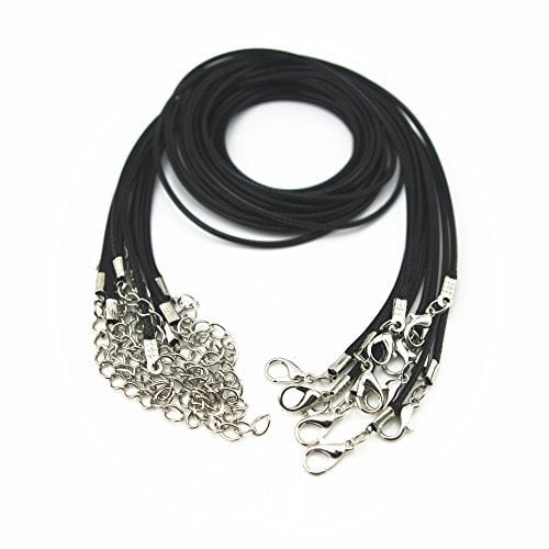 Glory Qin 10pcs Black Leather Necklace Cord Chain 1.5mm 2 Extension Chain - - 16