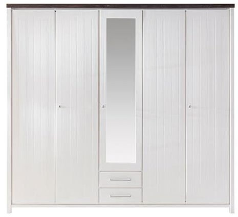 Froschkönig24 Southampton Kleiderschrank Schrank 5-türig Kiefer massiv Weiss lasiert/Braun