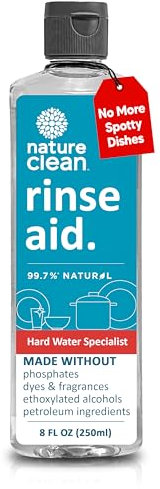 NATURE CLEAN Natural Dishwasher Rinse Aid Cleaner Liquid & Dishwashing Drying Agent 8 oz - 250ml. Non-Toxic Eco-Friendly Plant-Based Fragrance-Free. Spot Free Hard Water Stain Remover for Glass