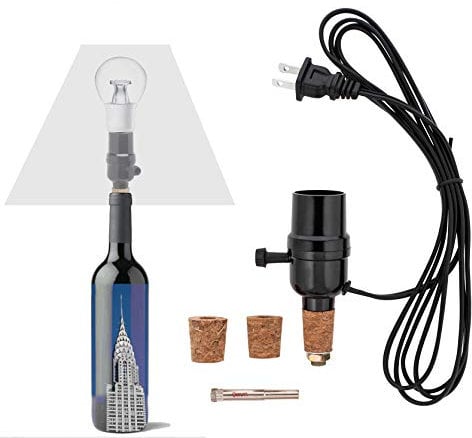 RBNANA lamp kit, with 9mm Glass Drill bit, Works with Wine Bottle or Any Other Glass Liquor Bottles, UNO Slip-on Socket 8 ft Black Cord UL Listed lamp Wiring Parts