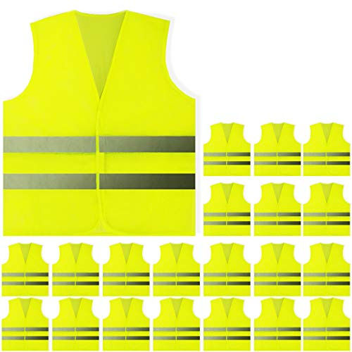 PeerBasics, Reflektierende Warnweste, hohe Sichtbarkeit, silberfarbener Streifen, für Herren und Damen, Arbeit, Radfahren, Läufer, Bauwesen, Gelb, 20 Stück