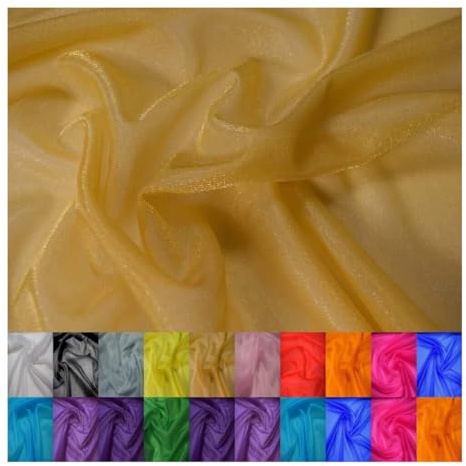 Fabrics-City gold stretch fein netz Stoff chiffon glitzer Meterware Netzstoff Netzgewebe Tüllstoff Tüll für Kleider Dekorationsprojekte nähen basteln Damen Damenmode Damenbekleidung, 5077