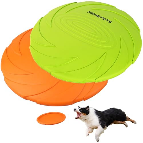 Prime Pets Disco Volador para Perro, Paquete de 2, 7 Pulgadas, Juguetes duraderos para Perros, platillo Volador Flotante de Goma Natural para Piscina de Agua, Playa, Naranja y Verde