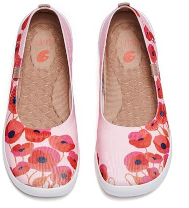 UIN Hibiscus Damen Geschlossene Ballerinas Bequeme Reiseturnschuhe Mode Wanderschuhe Slip On Schuhe Gestrickt Rot(41)