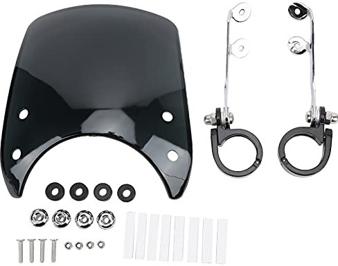 KIMISS Motorrad Windschutzscheibe, Windschutzscheibe Windabweiser Scheinwerferverkleidung 180° Verstellbar Universal für 1.5-1.6in Vordergabel (Acryl)(schwarz)