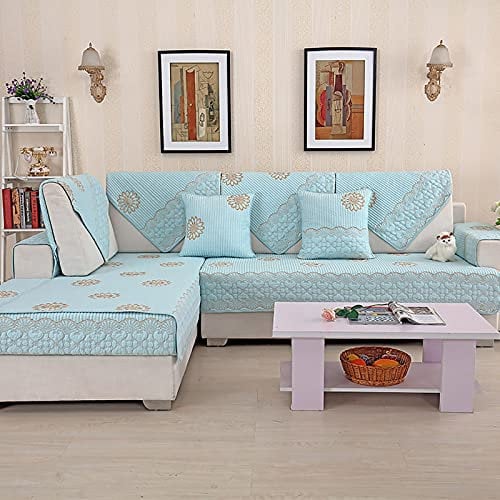 ZYFAB Gesteppte Sofabezug Für Sektionalcouch,100% Baumwolle Sofahusse Reversible Möbelschutz,Loveseat Liege L-Form Couch-Abdeckung Für Hunde-Und Kissenbezug/18x18in