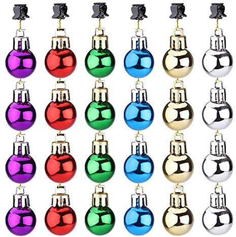 Hileyu 24 Stück Mini-Bartkugel-Dekorationen Weihnachten Bart Kugeln Mehrfarbige Weihnachts-Haarkugeln Ornamente Weihnachtsmann Clipverschluss
