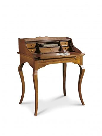 Mar.c.a. Design - Scrittoio Vintage in Legno di Pioppo con Gambe a Sciabola, Scrivania con Cassetti Stile Classico Arte Povera per Ufficio, Studio o Soggiorno - Made in Italy