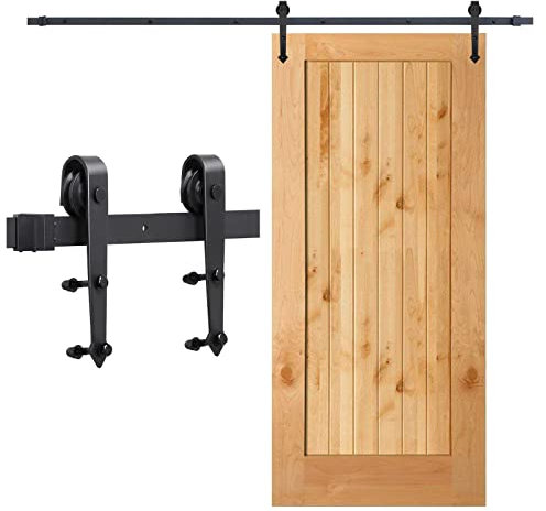 Lospitch 200 cm Herraje para Puerta, rieles para puerta corredera, juego de sistema de puerta corredera, adecuado para un ancho de puerta de 100 cm (Forma de flecha)