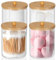 IVEOPPE 4 Stück Wattestäbchen Halter - Wattepads Behälter Box mit Bambusdeckel, Wattestäbchen Aufbewahrung ,Geeignet für Kosmetik- und Pflegeprodukte,Make-up-Pads,Ohrstäbchen,Badesalz,Durchsichtig
