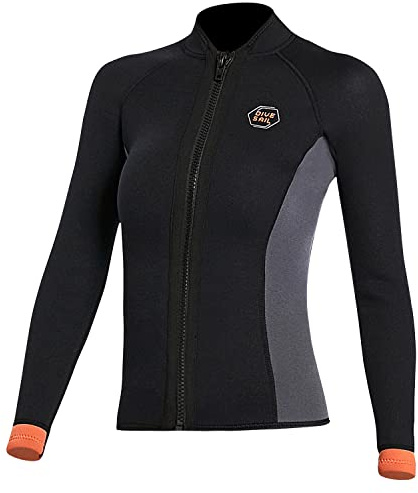 Wetsuit Top 3mm Neoprene Wetsuit Jacket Women Front Zip Long Sleeve Diving Suit for Swimming Surfing Snorkeling Kayaking Scuba Diving S Size