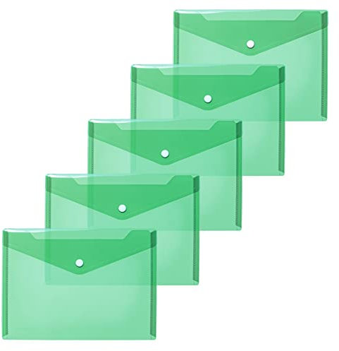 HERMA 20053 Dokumententaschen A5 transparent grün, 5 Stück, kleine Sichttaschen Umschläge mit Druckknopf, Briefumschläge aus Plastik für Schule, Uni, Büro, Reise
