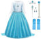 URAQT Mädchen Prinzessin Kostüm, Kinder Kleid 6-teiliges Set mit Krone Diadem Handschuhe Zauberstab usw für Weihnachten Verkleidung Karneval Halloween,120CM