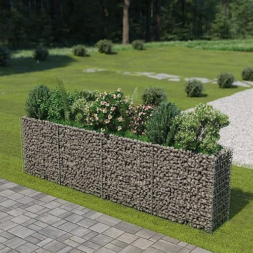 ZEYUAN Lit surélevé à Gabion Acier galvanisé 360x50x100 cm,Bordure Pierre,Kit Gabion,Gabion Jardiniere
