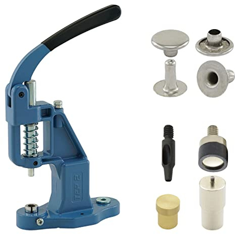 Nietpresse Set mit Hebelpresse, Nietwerkzeug und 50 Stück Einzelkopf Nieten 6 mm, Silber, Stahl | Handpresse | DIY | Für Leder, Kleidung, Jeans, Gürtel, Schuhe..