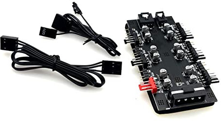 JZK 12V 4Pin PWM 5V 3Pin ARGB with SATA 15Pin Power 2-in-1 Hub 6 Way Sync CPU Cooling Fan Addressable RGB Lighting PCB Splitter for Extended Motherboard Interface