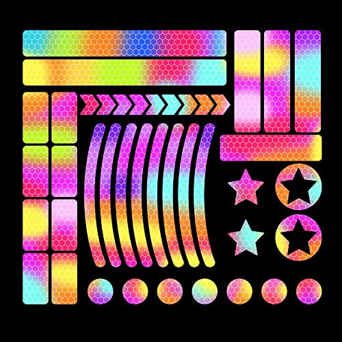 Dreothy 42 Stück Regenbogen-starke reflektierende Aufkleber Nachtsichtbarkeit selbstklebendes Sicherheitsschild reflektierendes Klebeband Aufkleber für Fahrzeug Fahrrad Helm LKW Stoßstangen-Aufkleber