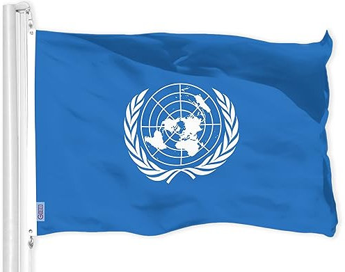 G128 Flagge der Vereinten Nationen | 90 x 150 cm | LiteWeave Pro Serie bedrucktes 150D Polyester | Indoor/Outdoor, lebendige Farben, Messingösen, dicker und langlebiger als 100D 75D Polyester