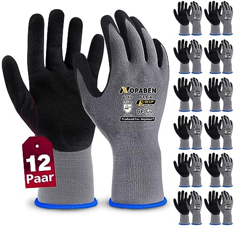 12 Paar Arbeitshandschuhe damen , mit Rutschfeste Nitril-Beschichtung Mechaniker Handschuhe, Montagehandschuhe mit optimaler Griffigkeit & feinem Tastgefühl, gartenhandschuhe herren , Größe 6/XS