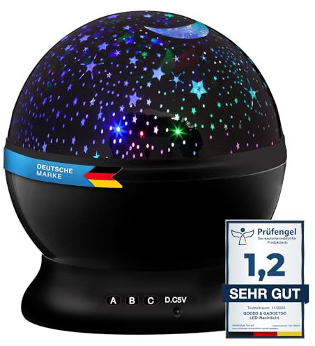 GOODS+GADGETS LED Nachtlicht Sternen-Himmel Projektor; Lechtendes Sternenlicht, Galaxy-Universum Schlaf-Licht für Kinder- & Jugendzimmer (Schwarz)